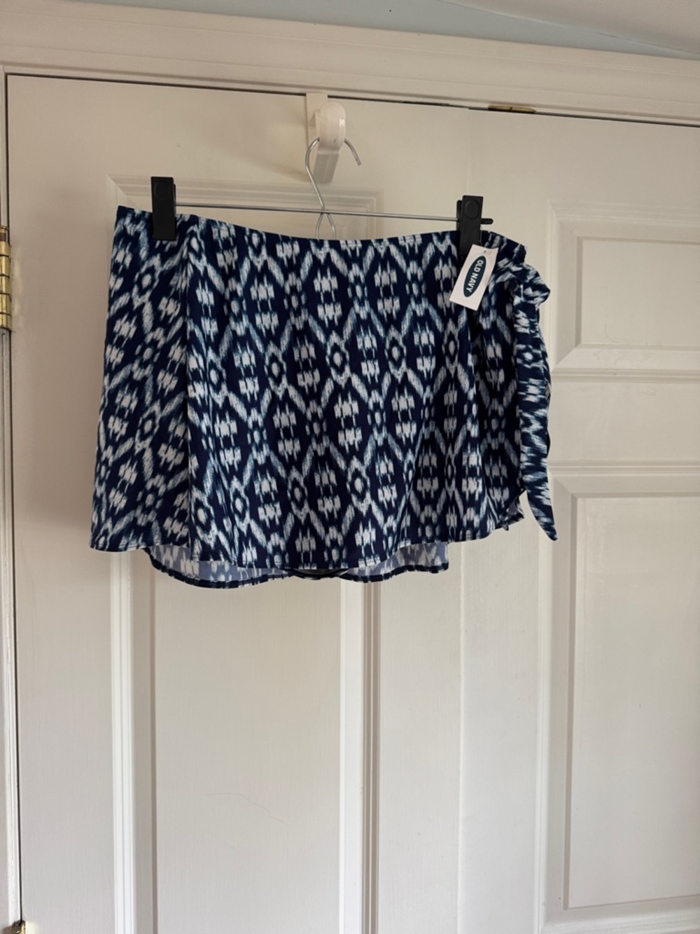 Navy Ikat Print Wrap Skirt